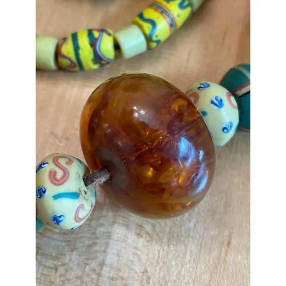 Vintage African Trade Bead Necklace Faux Amber Millefiori Glass Ethnic Bohemian - Picture 3 of 12